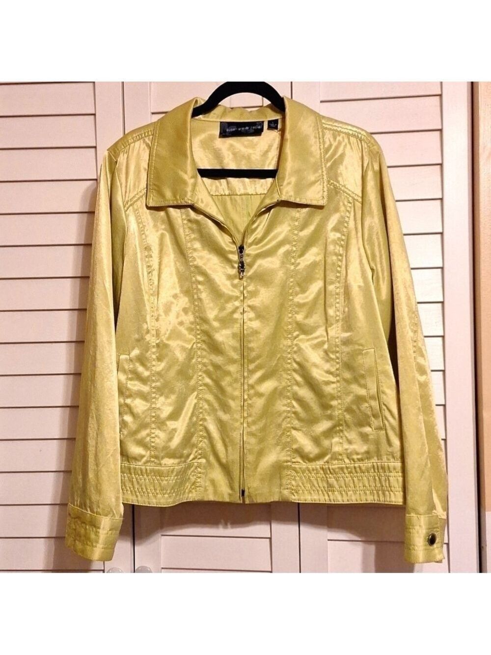 Susan Graver Lime green full zip Jacket with Pockets Sz L Euc
